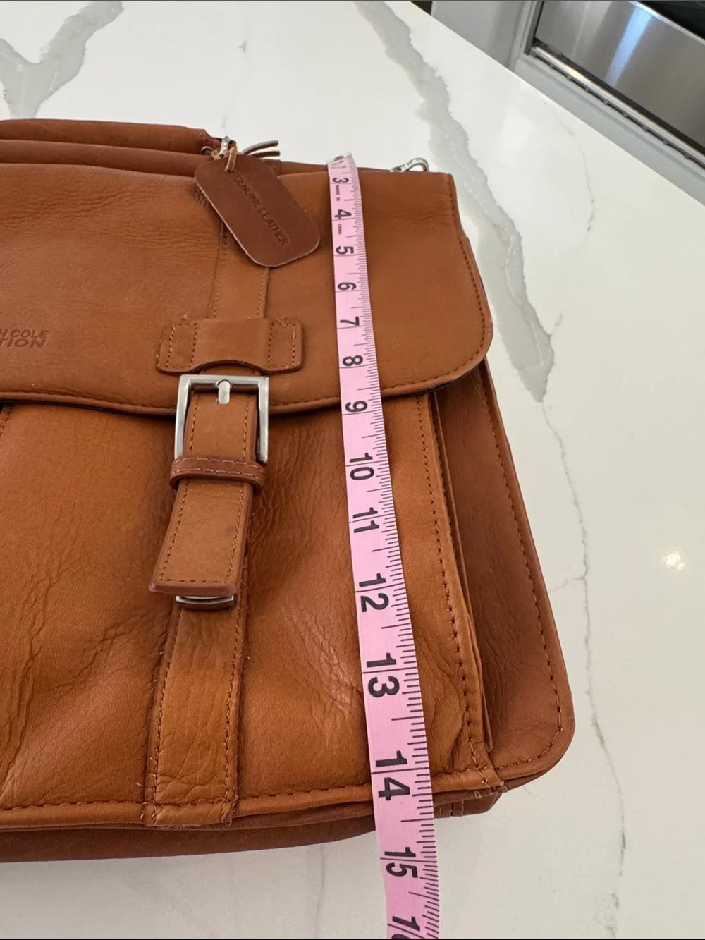 Kenneth Cole Reaction Cognac Leather Briefcase with Buckle Pockets